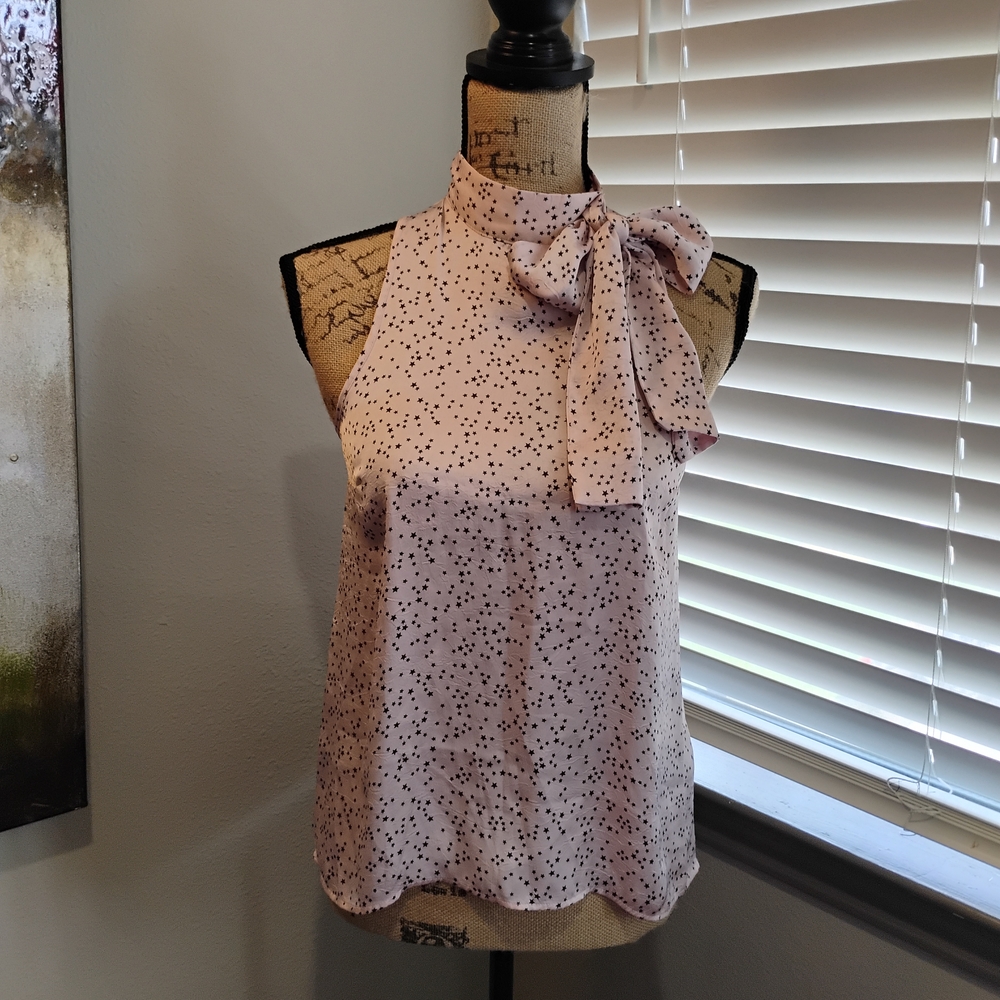 Divided Pink Polka Dot Blouse with Bow